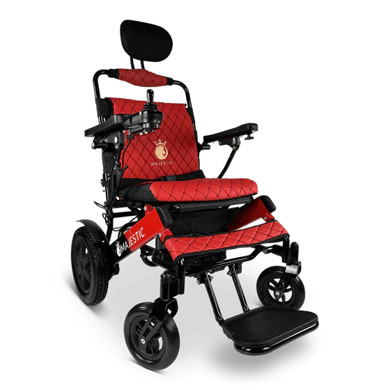 ComfyGO Majestic IQ-9000 Long Range Remote Controlled Folding Reclining Electric Wheelchair Power Wheelchairs ComfyGO Black & Red Red Non-Reclining