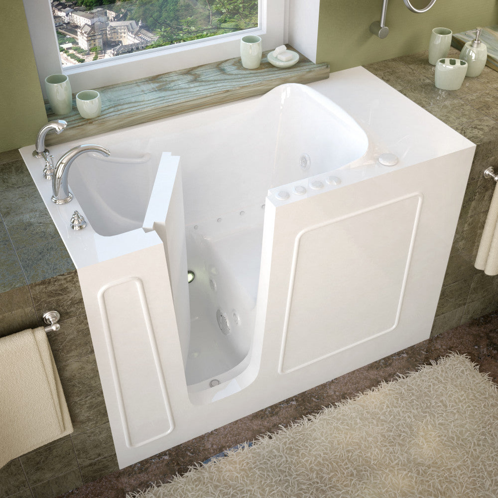 MediTub 2653 Walk-In-Tub 26 x 53 Bathtub, Whirpool & Air Jets Add-Ons Walk-in-Tub MediTub Whirlpool & Air Jetted White Left