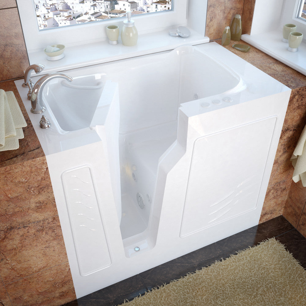 MediTub 2646 Walk-In-Tub 26 x 46 Bathtub Inward Swing Door, Whirpool & Air Jets Add-Ons Walk-in-Tub MediTub Whirlpool Jetted White Left