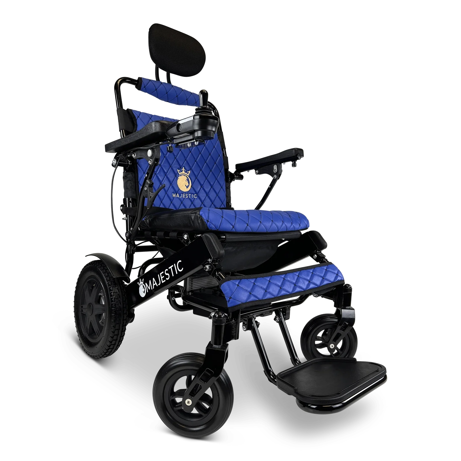 ComfyGO Majestic IQ-9000 Long Range Remote Controlled Folding Reclining Electric Wheelchair Power Wheelchairs ComfyGO Black Blue Non-Reclining