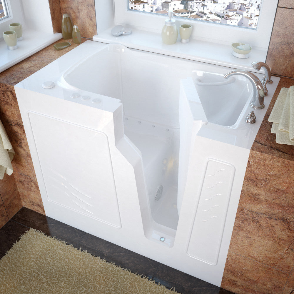 MediTub 2646 Walk-In-Tub 26 x 46 Bathtub Inward Swing Door, Whirpool & Air Jets Add-Ons Walk-in-Tub MediTub Air Jetted White Right