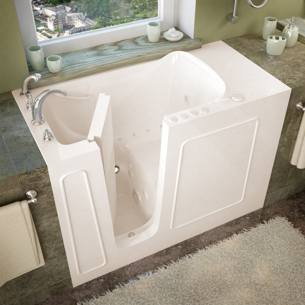 MediTub 2653 Walk-In-Tub 26 x 53 Bathtub, Whirpool & Air Jets Add-Ons Walk-in-Tub MediTub Whirlpool & Air Jetted Biscuit Left