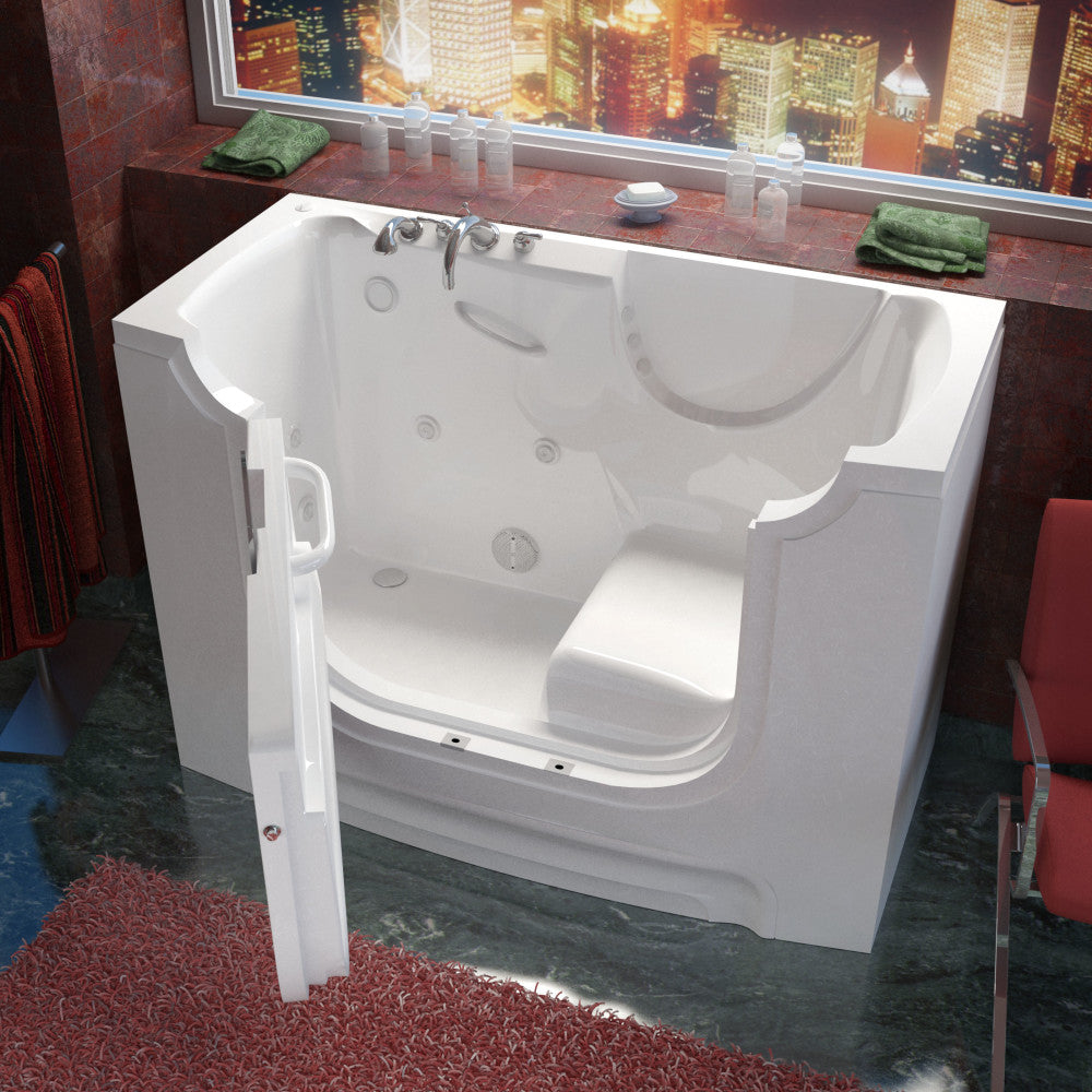 MediTub 3060WC Wheel Chair Accessible 30 x 60 White Bathtub, Whirpool & Air Jets Add-Ons Walk-in-Tub MediTub Whirlpool Jetted Left 