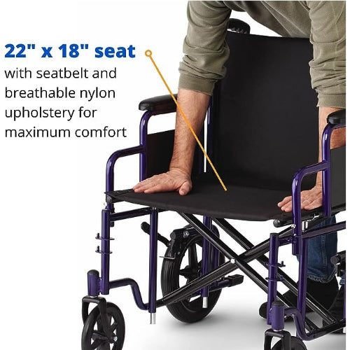 Drive Medical Transport Wheelchair Bariatric 22 Wide Blue  Drive Medical   