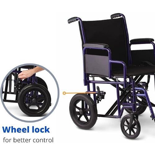 Drive Medical Transport Wheelchair Bariatric 22 Wide Blue  Drive Medical   