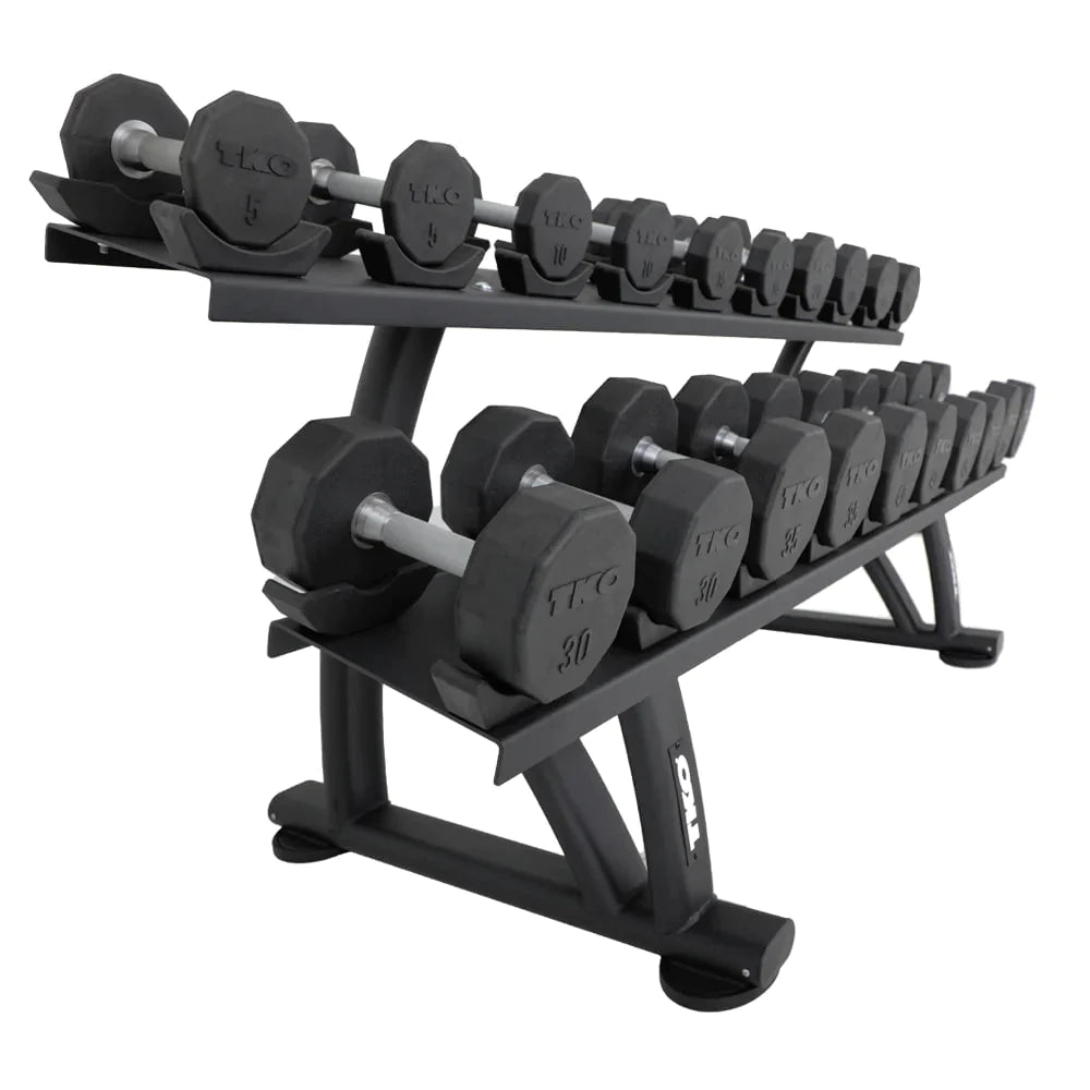 TKO 10-Sided Rubber Dumbbell Set With Rack