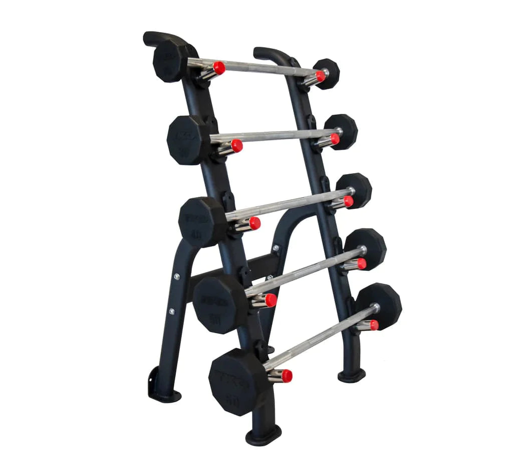 TKO 5 Fixed Barbell Set With 5 Bar Rack 845BBR Fixed Barbell Set TKO Strength and Performance Curl Bar Set With Rack  
