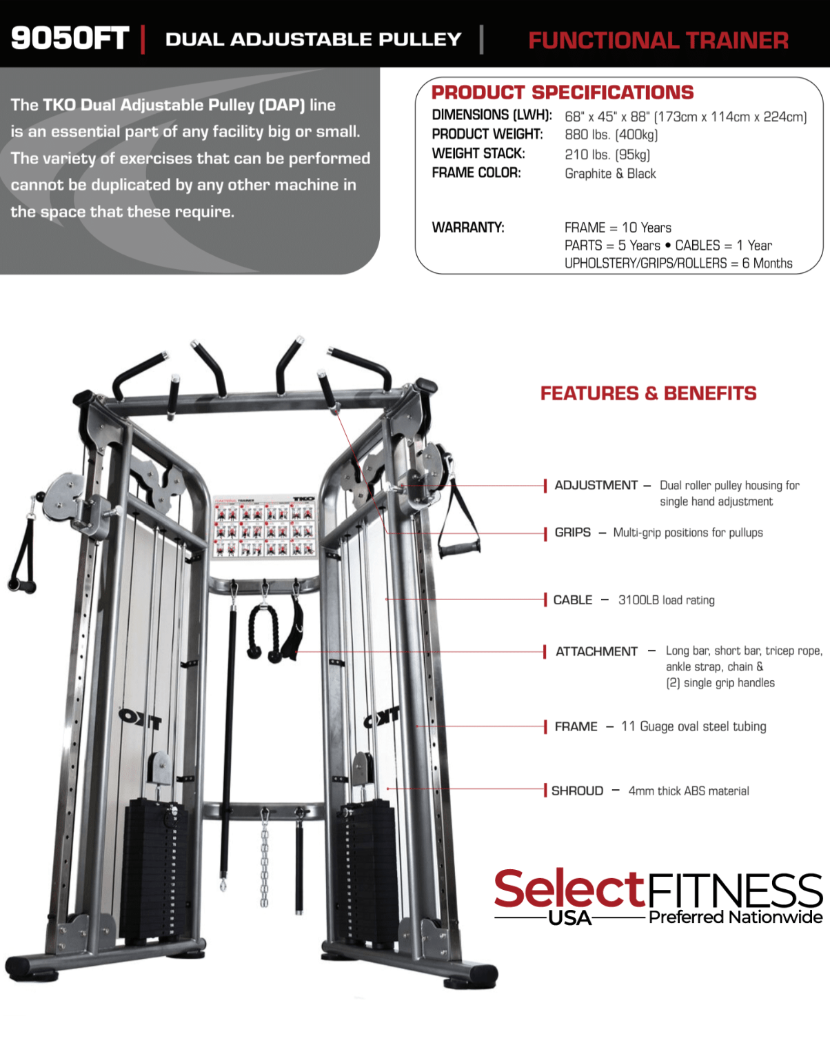 TKO 9050 Functional Trainer Dual Cable Machine Functional Trainer TKO Strength and Performance   