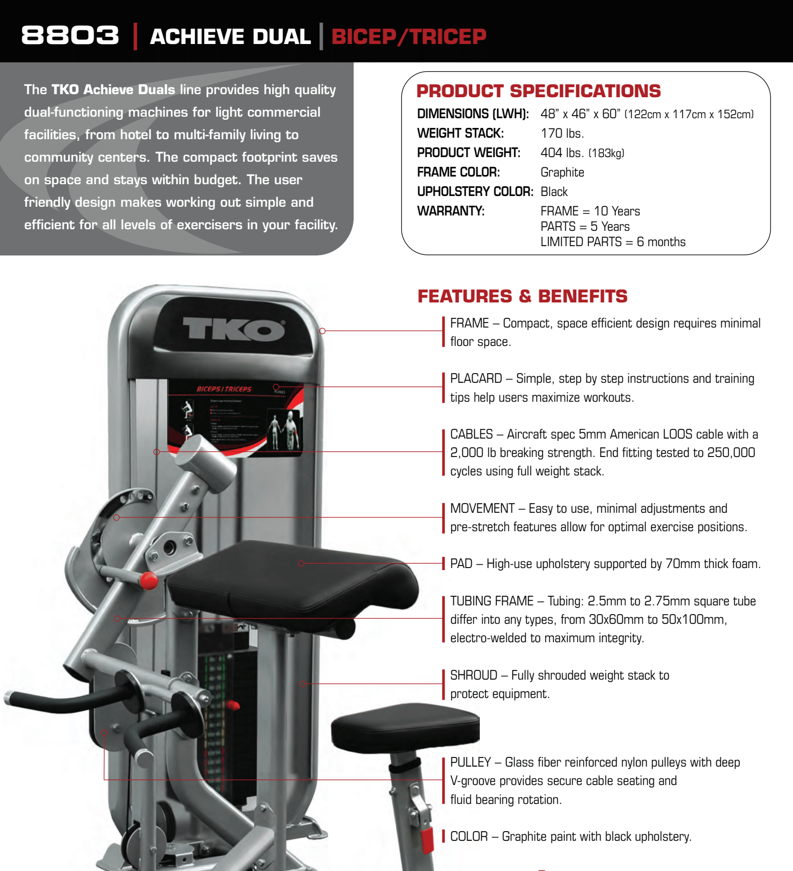TKO Dual Bicep/Tricep Cable Machine Bicep and Tricep TKO Strength and Performance   