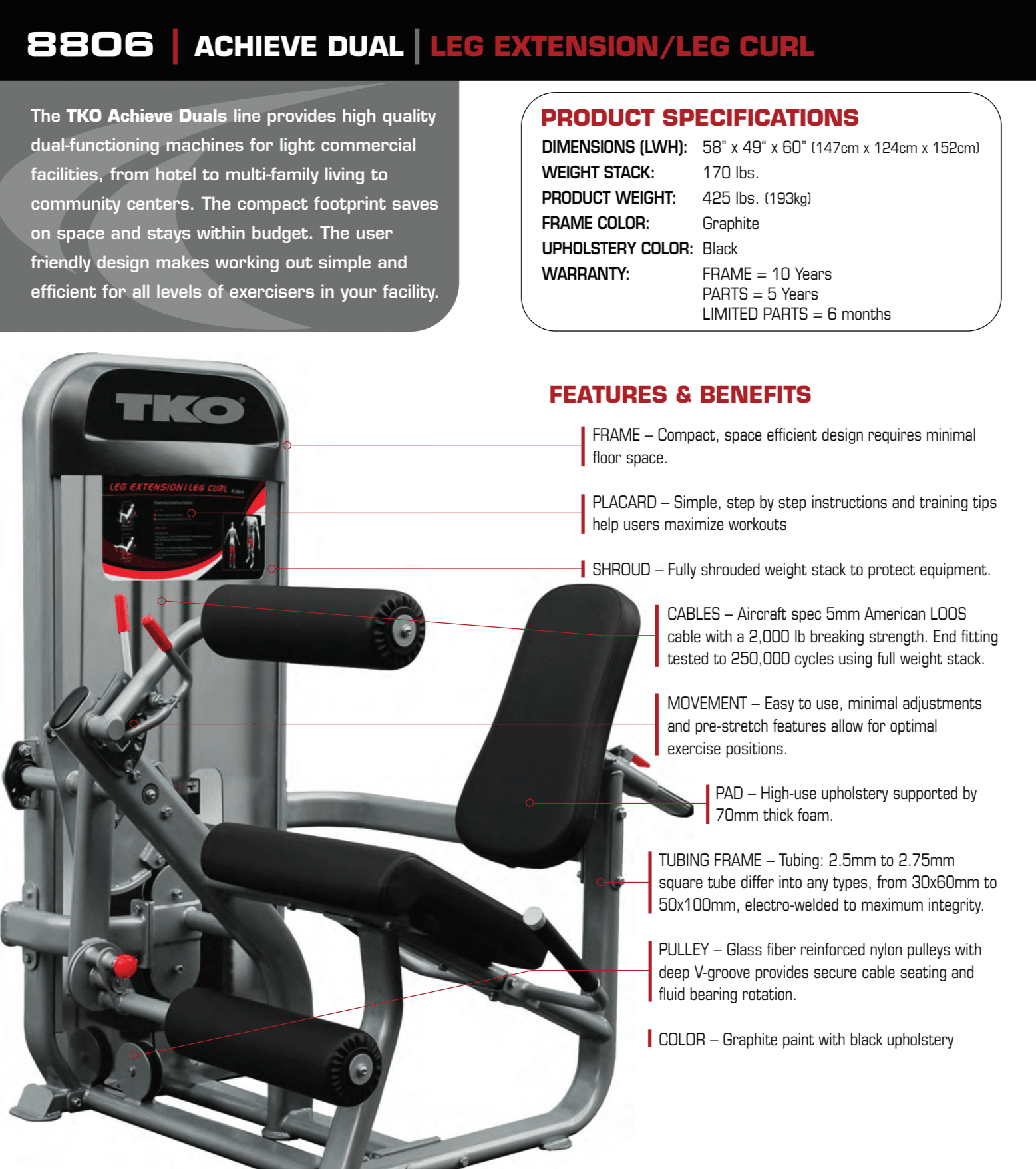 TKO Dual Leg Extension and Curl Machine Leg Extension / Curl TKO Strength and Performance   