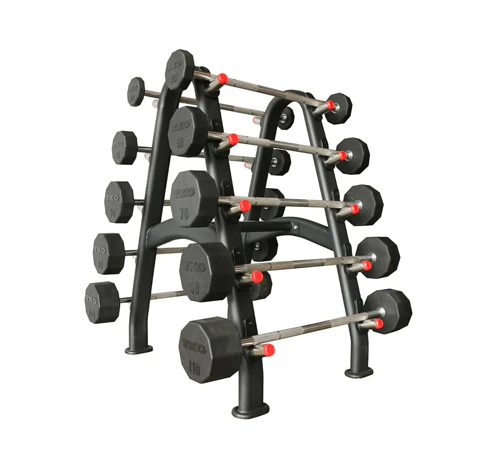 TKO Fixed Barbell Set With 10 Bar Rack 846BBR Fixed Barbell Set TKO Strength and Performance Curl Bar Set With Rack  