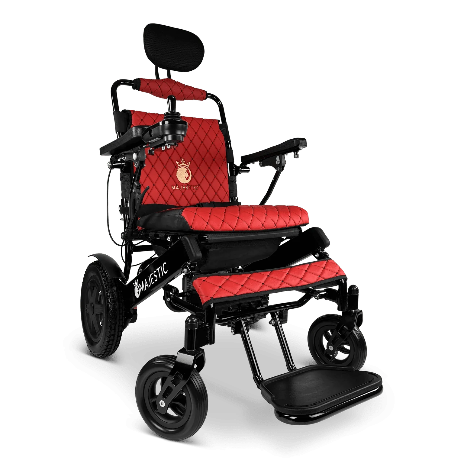 ComfyGO Majestic IQ-9000 Long Range Remote Controlled Folding Reclining Electric Wheelchair Power Wheelchairs ComfyGO Black Red Non-Reclining